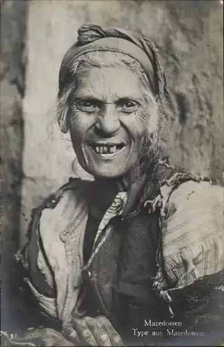 Ak Mazedonien, alte Frau, Portrait