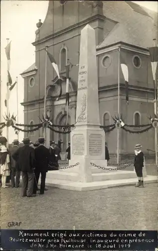 Foto Ak Mulhouse Mülhausen Elsass Haut Rhin, Kriegerdenkmal, Einweihung 1919, Raymond Poincare