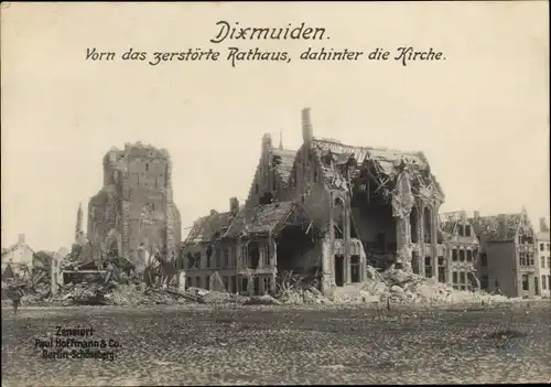 Ak Diksmuide Dixmude Westflandern, Rathaus, Kirche, Kriegszerstörungen, I WK
