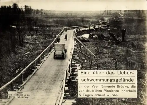 Ak Von Pionieren gebaute Brücke, Überschwemmungsgelände an der Yser, I WK