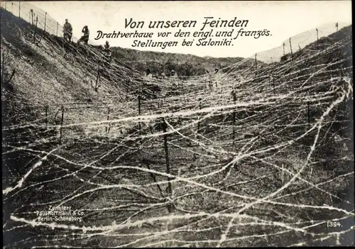 Ak Thessaloniki Griechenland, Drahtverhaue, englische und französische Stellungen, I WK