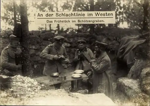 Ak Westfront, Frühstück im Schützengraben, I WK