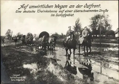 Ak Ostfront, Deutsche Trainkolonne, Sumpfgebiet, I WK