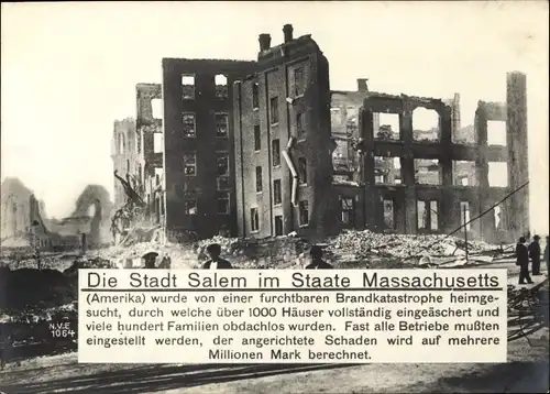 Ak Salem Massachusetts USA, Brandkatastrophe, Großbrand 1914