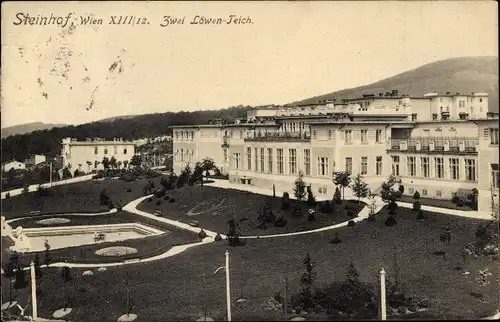 Ak Wien XIII., Steinhof, Zwei Löwen-Teich