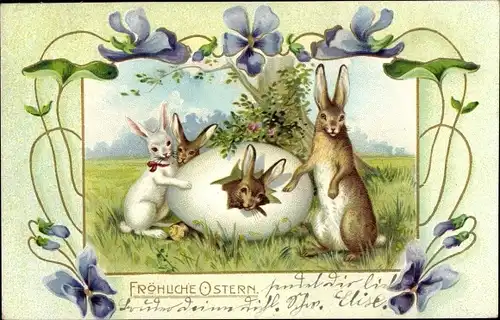 Präge Litho Glückwunsch Ostern, Osterhasen, Osterei