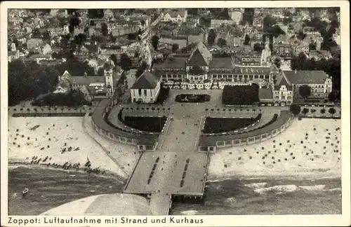 Ak Sopot Gdańsk Zoppot Danzig, Luftbild, Strand, Kurhaus