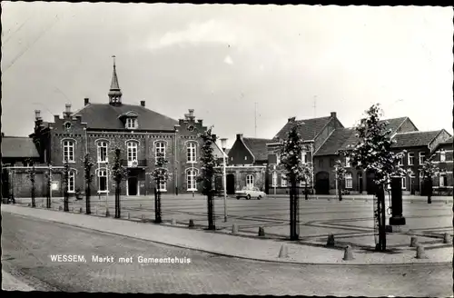 Ak Wessem Limburg Niederlande, Markt mit Rathaus