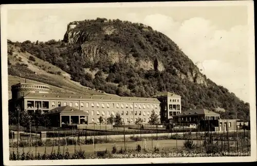 Ak Singen Hohentwiel, Städtisches Krankenhaus, Gartenanlagen, Tennisplatz