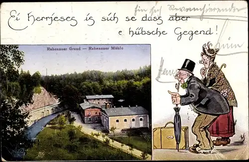 Passepartout Ak Rabenau im Erzgebirge, Rabenauer Mühle, Rabenauer Grund, Fritze Bliemchen