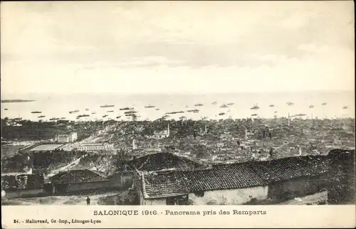 Ak Saloniki Griechenland, Panorama von der Stadtbefestigung gesehen, 1916