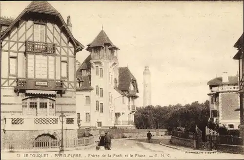 Ak Le Touquet Paris Plage Pas de Calais, Eingang zum Wald und zum Leuchtturm