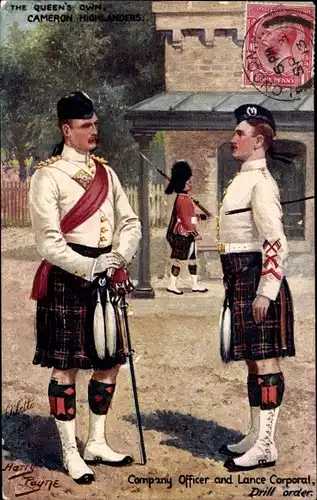 Künstler Ak Payne,The Queen's Own Cameron Highlanders,Gewehr,Officer,Lance Corporal