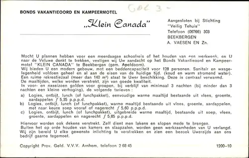 Ak Beekbergen Gelderland, Motel Klein Canada