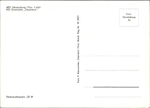 Ak Schwarzburg in Thüringen, HO Gaststätte Fasanerie