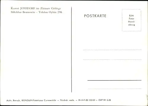 Ak Jonsdorf in Sachsen, Milchbar Bennewitz