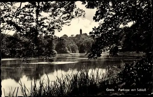 Ak Greiz im Vogtland, Parksee mit Schloss