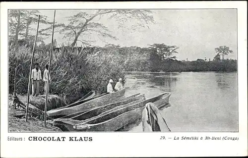 Ak Mt. Beni Kongo, Semeliki, Boote am Flussufer