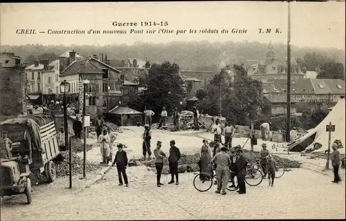 Ak Creil-Oise, Bau einer neuen Brücke, Soldaten