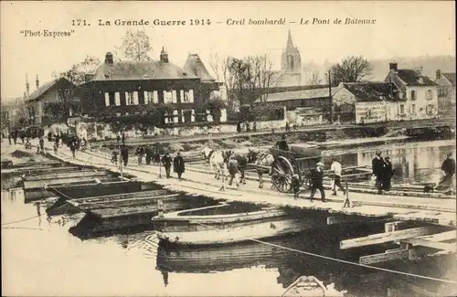 Ak Creil-Oise, Der Große Krieg 1914, Die Brücke der Boote
