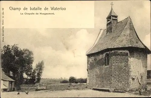 Ak Hougoumont Belgien, Kapelle mit dem Denkmal der Verteidigung