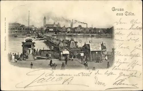 Ak Köln am Rhein, Schiffbrücke nach Deutz