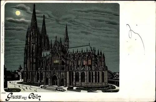 Mondschein Litho Köln am Rhein, Dom