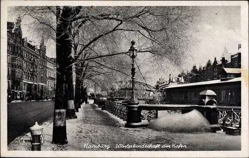 Ak Hamburg, Winterlandschaft, Hafen