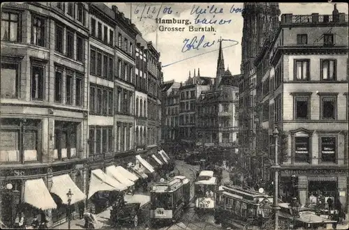 Ak Hamburg Mitte Altstadt, Großer Burstah, Straßenbahn, Geschäfte