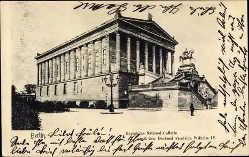 Ak Berlin Mitte, Denkmal Kaiser Friedrich Wilhelm IV, Königliche Nationalgalerie