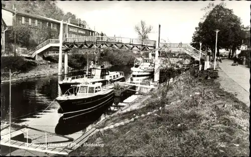 Ak Hitzacker an der Elbe, Hiddosteg, Brücke, Boote