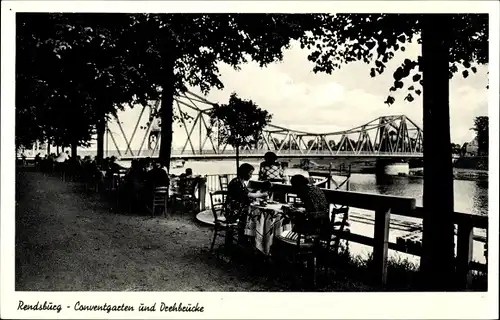 Ak Rendsburg in Schleswig Holstein, Conventgarten und Drehbrücke