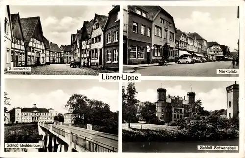 Ak Lünen in Lippe, Silberstraße, Marktplatz, Schloss Buddenburg, Schloss Schwansbell