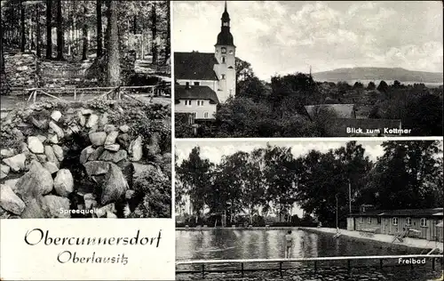 Ak Obercunnersdorf Kottmar in der Oberlausitz, Spreequelle, Kirche, Freibad