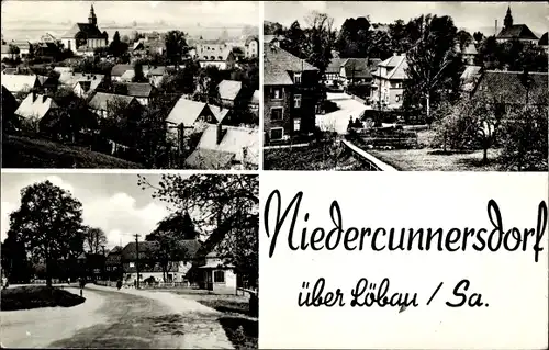 Ak Niedercunnersdorf Kottmar in der Oberlausitz, Gesamtansicht, Straßenpartie