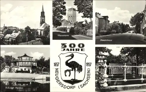 Ak Neugersdorf Sachsen, Wasserturm, Hauptstraße, Spreequelle, Wappen, 300 Jahrfeier 1957