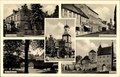 Ak Wittstock Dosse in der Prignitz, Rathaus, Rat des Kreises, Amtshof, Stadtmauer, Breitscheidstraße