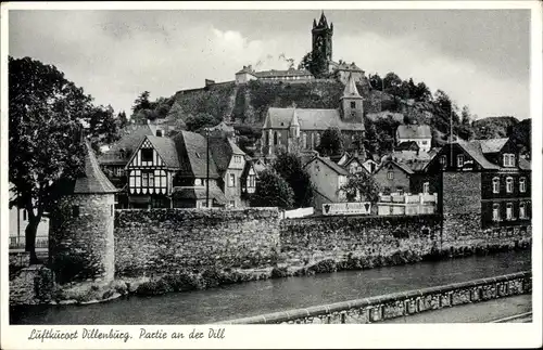 Ak Dillenburg in Hessen, Teilansicht an der Dill, Kirche