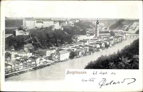 Ak Burghausen an der Salzach Oberbayern, Panorama vom Ort