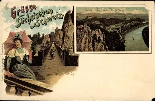 Litho Lohmen im Elbsandsteingebirge, Bastei Brücke, Winterberg