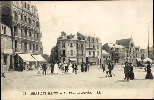Ak Mers les Bains Somme, Marktplatz