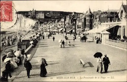 Ak Mers les Bains Somme, Promenade de la Plage