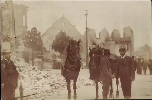 Ak Belgien, 1. Weltkrieg, Kriegszerstörungen, Pferde