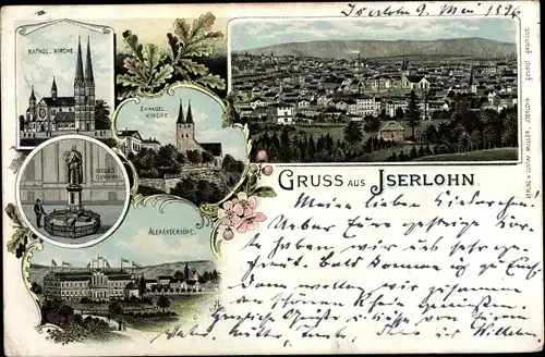 Litho Iserlohn, Alexanderhohe, Siegesdenkmal, Totale, Kirche