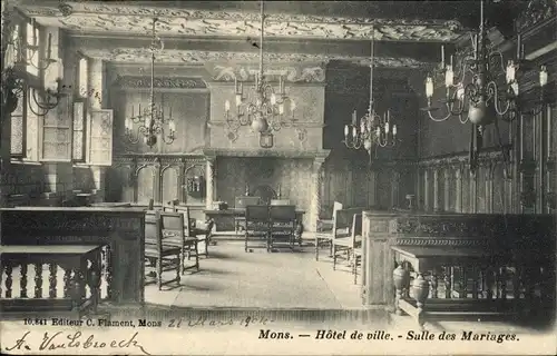 Ak Mons Wallonie Hennegau, Rathaus, Hochzeitssaal