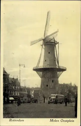 Ak Rotterdam Südholland Niederlande, Oostplein, Windmühle, Bus