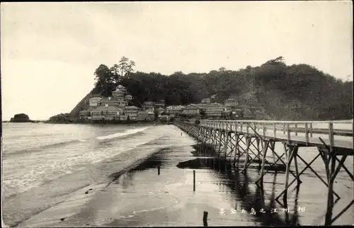 Ak Japan, Brücke, Ortschaft