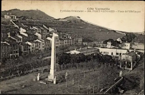 Ak Port Vendres Pyrénées-Orientales, Place del Obelisque, Cote Vermeille