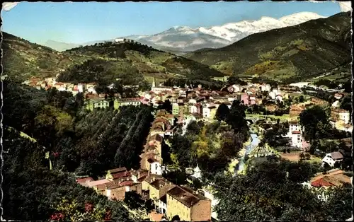 Ak Amelie les Bains Pyrénées Orientales, Vue generale et le Massif du Canigou