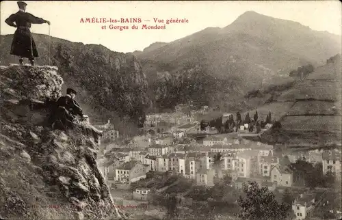 Ak Amelie les Bains Pyrénées Orientales, Vue generale, Gorges du Mondoni